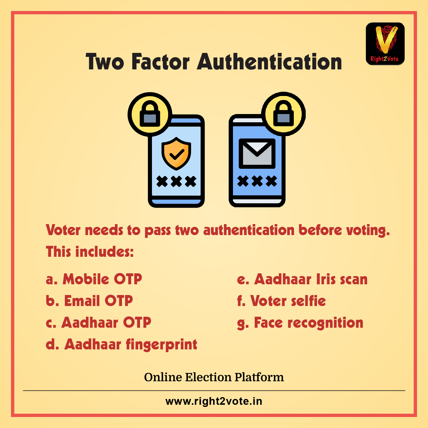 2 Factor Authentication Feature - Right2Vote