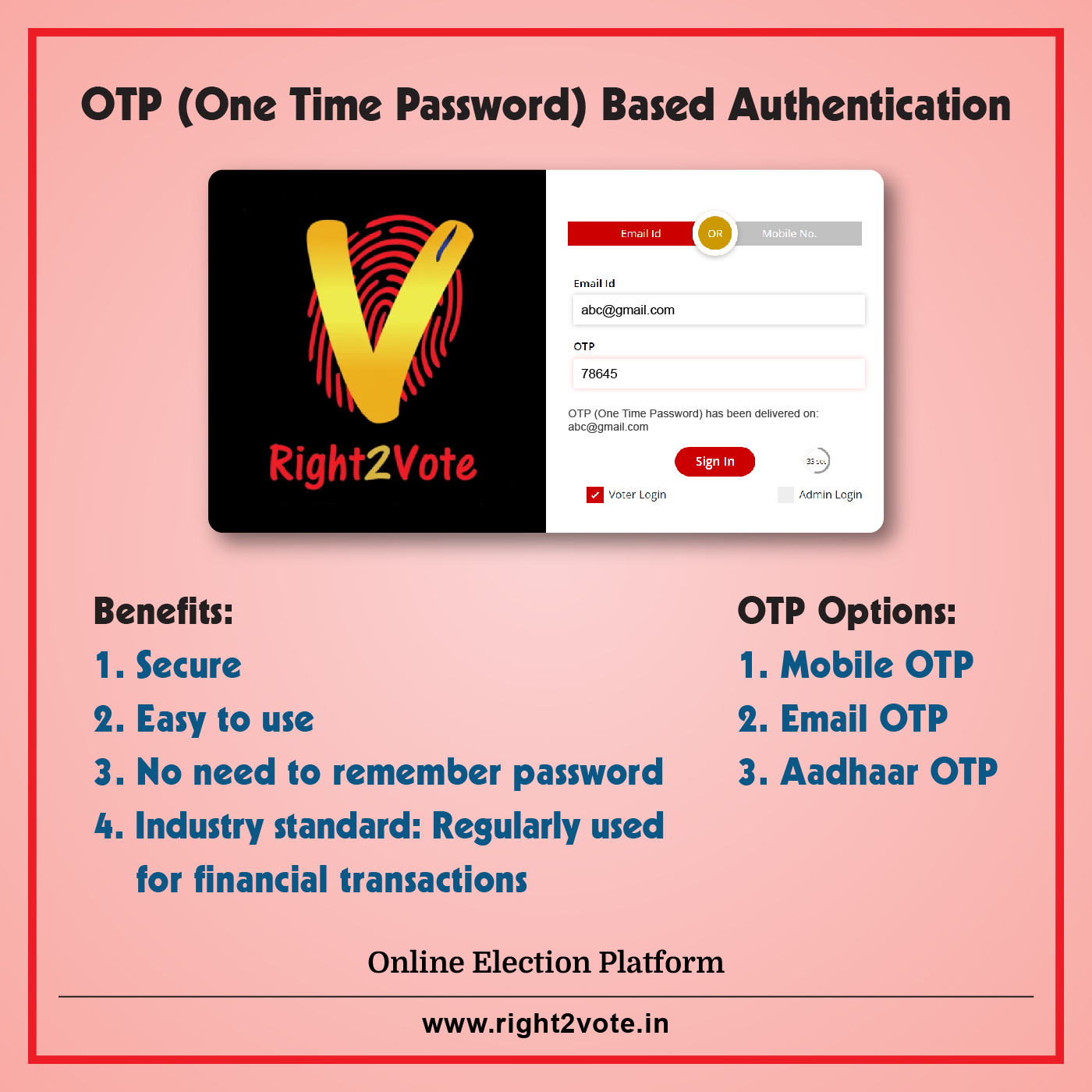 OTP based authentication Feature - Right2Vote