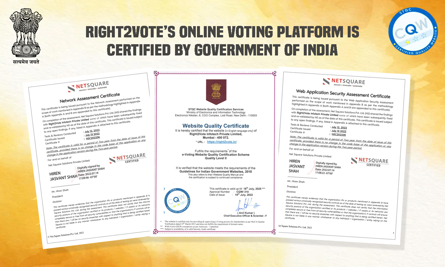 Govt. of India Certification