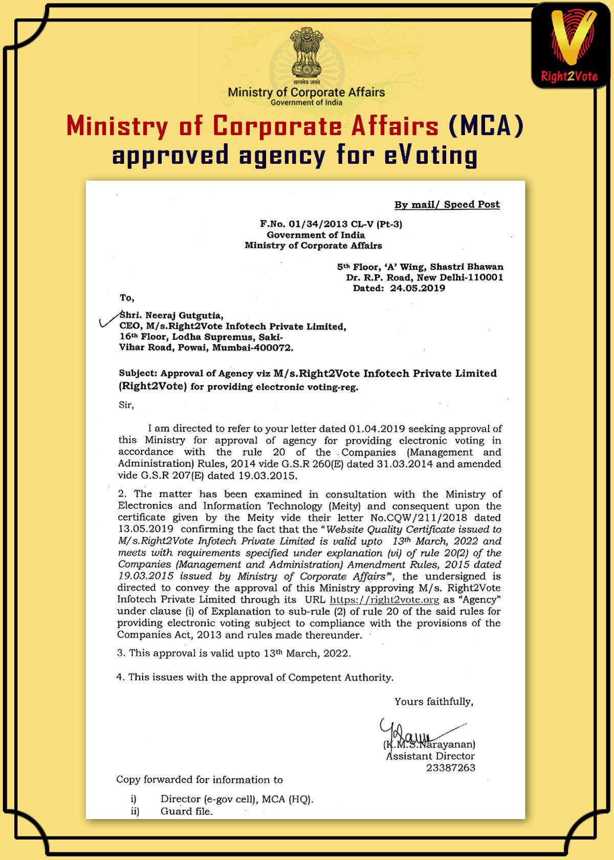 MCA Approved Agency for eVoting